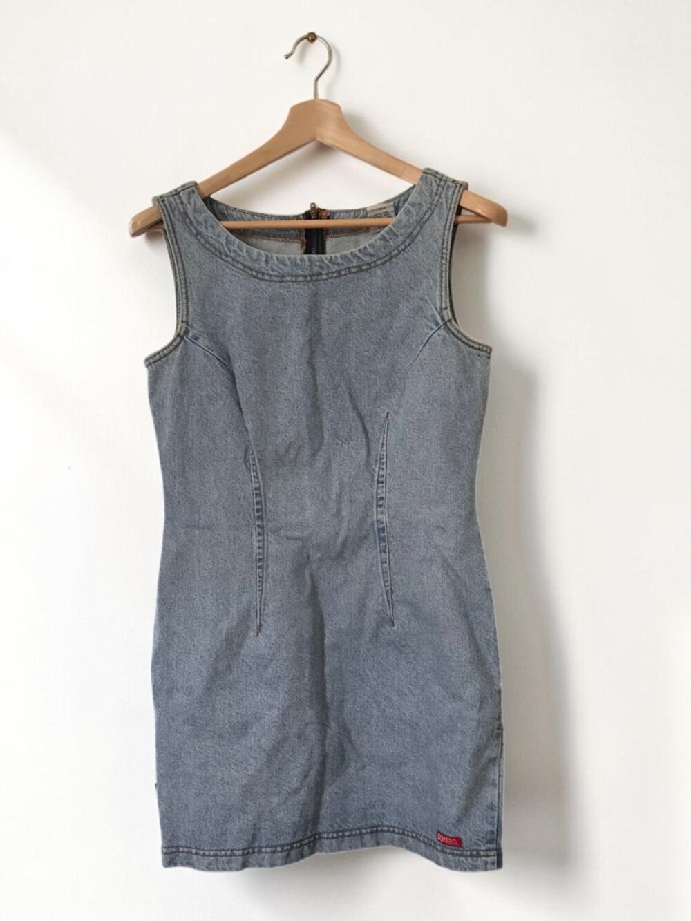 Vintage BONGO Blue Cotton Mini Dress Size L Y2K 100% Cotton